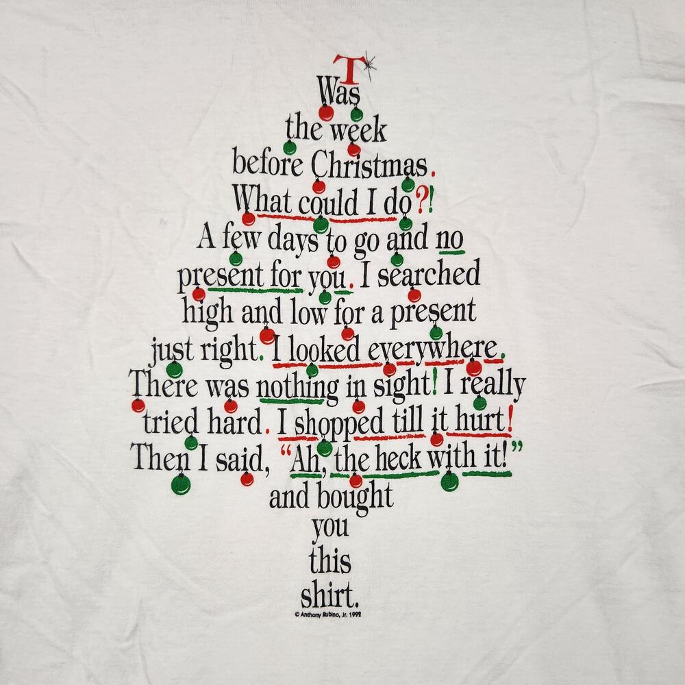 Vintage Funny Christmas Poem Shirt Mens XL Graphic Joke Humor 90s Single Stitch